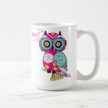 Caneca floral retro ornamentado colorida da coruja