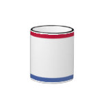 Caneca vermelha, branca, e azul