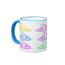 Canecas de café Pastel do teste padrão do barco de