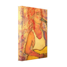 cantora azul do microfone impressão de canvas envolvida