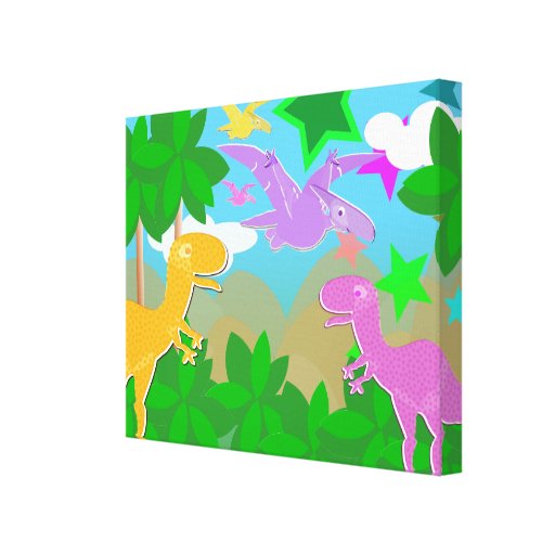 Canvas bonitos dos dinossauros da selva dos desenh impressão de canvas envolvida