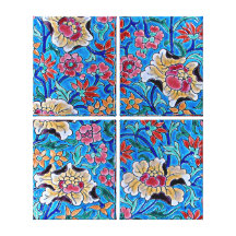 Canvas esmaltadas das flores - quadrilátero azul 2 impressão de canvas envolvida