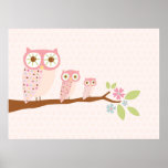 Canvas/impressão cor-de-rosa das corujas em seguid