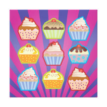 Canvas Purply das listras azuis dos cupcakes de Lo Impressão De Canvas Esticada