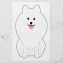 Cão branco bonito. Spitz ou Pomeranian. Panfletos Personalizados