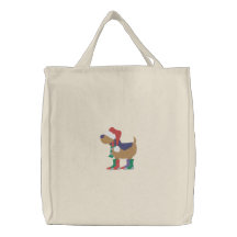 Cão do chapéu do papai noel bolsa para compra