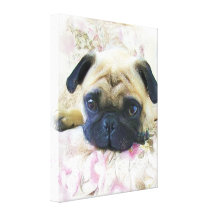 Cão do Pug Impressão De Canvas Esticada