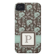 Capa de iphone 4 Monogrammed do damasco de Brown d Capa De iPhone 4 Case-Mate