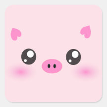 Cara bonito do porco - minimalismo do kawaii adesivo em forma quadrada