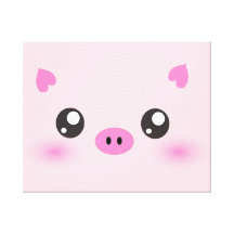 Cara bonito do porco - minimalismo do kawaii impressão em canvas