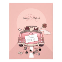 Carro de fuga cor-de-rosa bonito da noiva & do noi convites personalizados