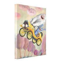 Carro vintage com monstro impressão de canvas envolvidas