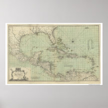 Carta do mapa das Índias Ocidentais - 1774 Posteres