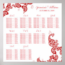 Carta floral vermelha do assento do casamento do p poster