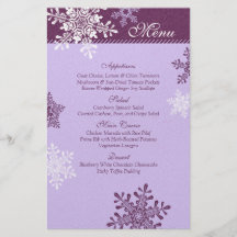 Cartão branco roxo do menu do casamento no inverno panfletos personalizados