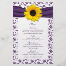 Cartão branco roxo do menu do casamento tema damas modelo de panfleto