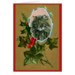 Cartão cinzento do natal vintage do gatinho