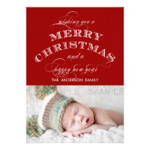 CARTÃO COM FOTOS VERMELHO CLÁSSICO DO FELIZ NATAL CONVITES PERSONALIZADOS