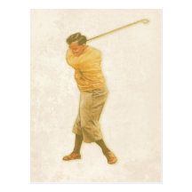 Cartão com o jogador de golfe do vintage cartão postal