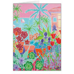 Cartão da arte: Flores dos retalhos e céu cor-de-r postais