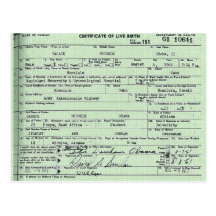 Cartão da certidão de nascimento de Obama Cartao Postal