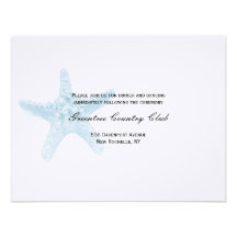 Cartão da recepção da estrela do mar - azul convite personalizado