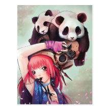 Cartão das pandas de Ninja do pêssego Cartões Postais