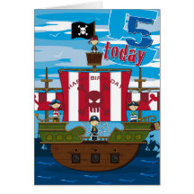 Cartão de aniversário da cena do navio de pirata 5