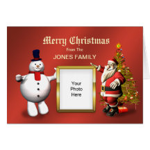 Cartão de Natal da família com papai noel e um bon