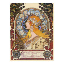 Cartão de Nouveau da arte de Mucha - zodíaco - pen Cartões Postais