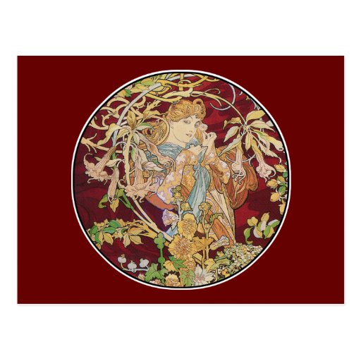 Cartão de Nouveau da arte: Mucha - mulher com marg Cartão Postal