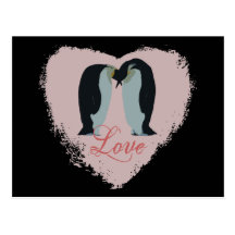Cartão do coração do amor do pinguim cartoes postais