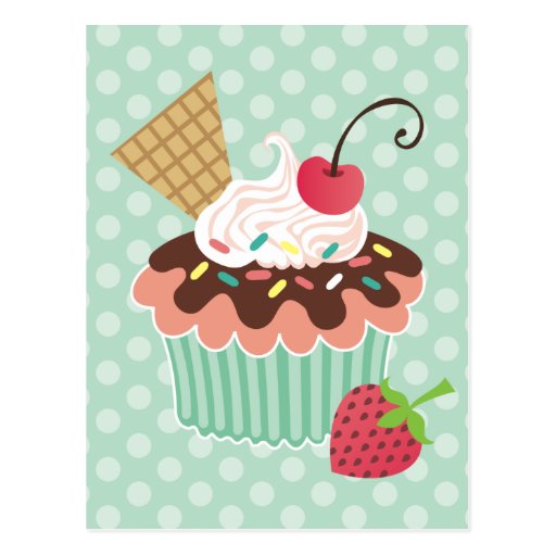 Cartão do cupcake da cereja & da hortelã cartões postais