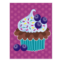 Cartão do cupcake do mirtilo cartoes postais