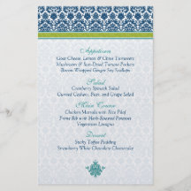 Cartão do menu do damasco da cerceta do verde de a panfletos personalizados