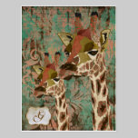 Cartão do monograma dos girafas de Rosa cartões postais