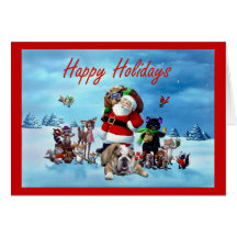 Cartão do papai noel e dos animais do Natal do bul
