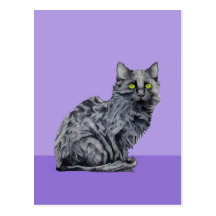 Cartão do roxo do gato preto cartão postal