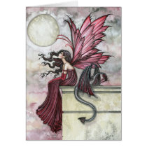 Cartão feericamente vermelho do dragão por Molly H cartões