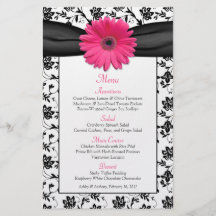 Cartão floral branco do menu do casamento do preto panfletos coloridos