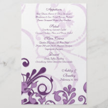 Cartão floral roxo e branco do menu do casamento panfletos personalizados