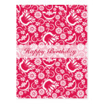 Cartão floral vermelho do feliz aniversario do vin cartao postal
