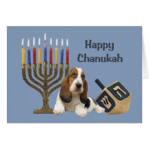 Cartão Menorah Dreidel de Basset Hound Chanukah