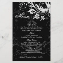 Cartão preto e branco floral do menu do casamento  panfletos coloridos