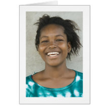 Cartão, "rapariga de sorriso no vestido verde "