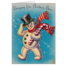 Cartão retro do boneco de neve do Natal