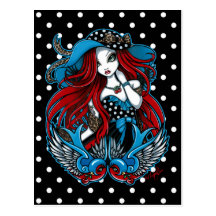 Cartão Rockabilly do anjo do tatuagem da andorinha Cartao Postal
