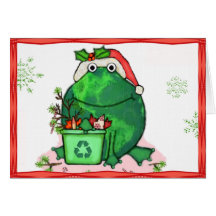 Cartão verde do sapo do papai noel do Natal do amb