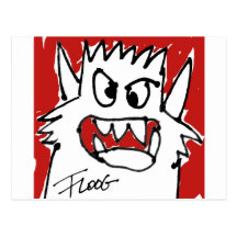 Cartão vermelho do monstro dos desenhos animados cartoes postais