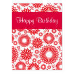 Cartão vermelho floral do feliz aniversario do vin cartão postal